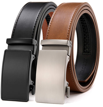 HOTCHAOREN Leather Ratchet Belt Men 2 Pack - Customizable Fit, Effortless Style (35mm)