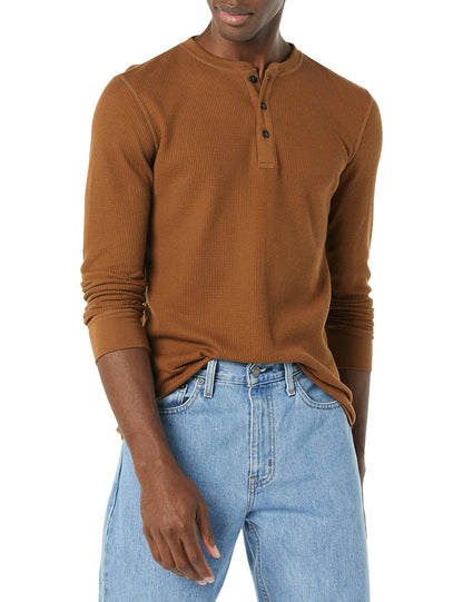 HOTAmazon Essentials Men's Long Sleeve Waffle Henley Shirt