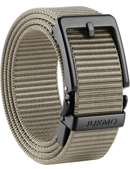 HOTJUKMO Men's 1.5" Ratchet Belt with Pin-Look Buckle for Jeans & Chinos | No-Hole Micro-Adjust Belt with Trim-to-Fit Nylon Webbing & Zinc Alloy Buckle – Perfect for Business Casual