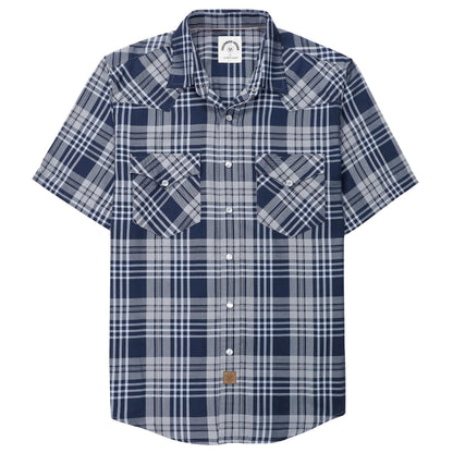 HOTDubinik® Viscose Made from Bamboo Mens Short Sleeve Shirts Plaid Shirt Western Cowboy Pearl Snap Casual Plaid Shirts for Men