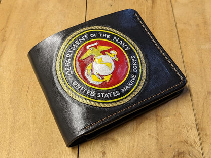 HOTMen's 3D Genuine Leather Wallet, Hand-Carved, Hand-Painted, Leather Carving, Custom wallet, Personalized wallet, Alien, US Marine Corp