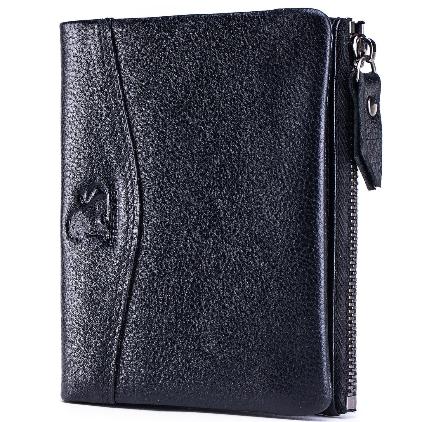 HOTWallet for Women, RFID Blocking Leather Zip Wallet, 10 Card Slots | Genuine cowhide,clear ID window,zip coin pocket,snap closure,ideal for daily carry (Coffee)