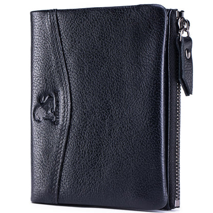 HOTWallet for Women, RFID Blocking Leather Zip Wallet, 10 Card Slots | Genuine cowhide,clear ID window,zip coin pocket,snap closure,ideal for daily carry (Coffee)
