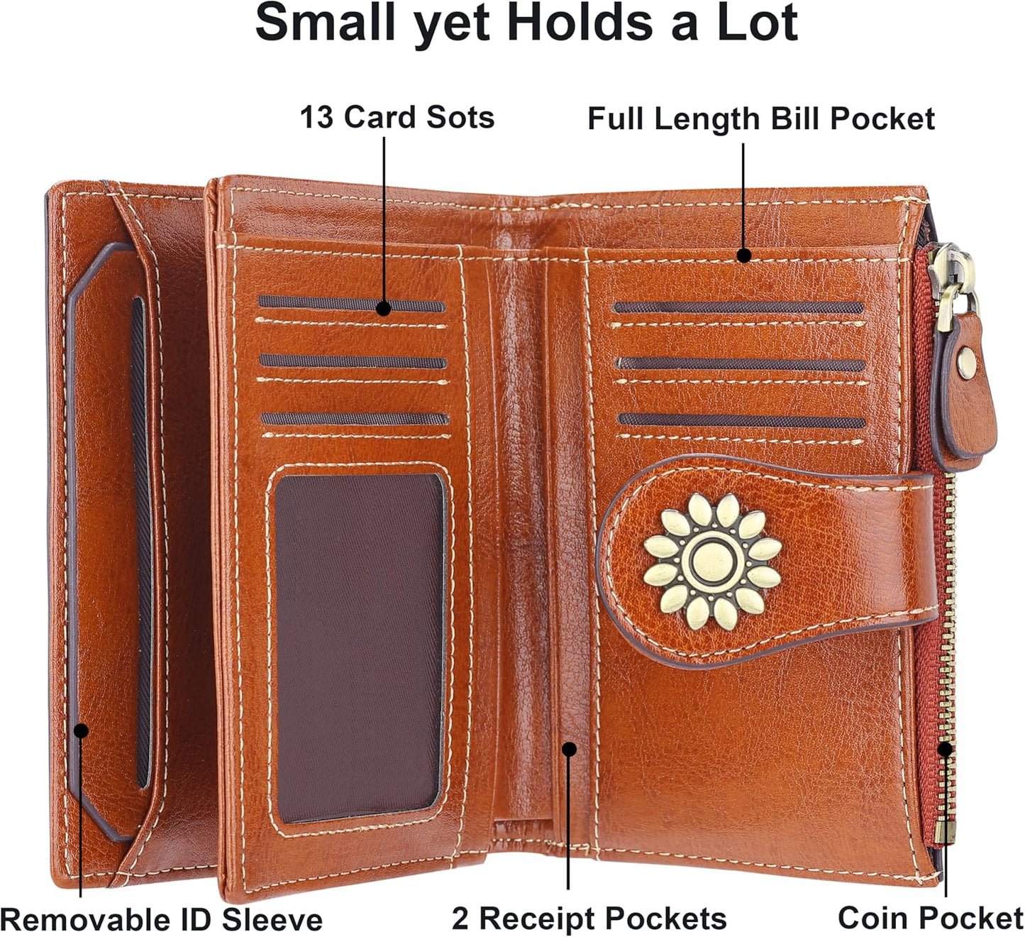 HOTLavemi Womens Leather Wallet Small Compact RFID Blocking Credit Card Case Purse with Zipper Pocket | Small
