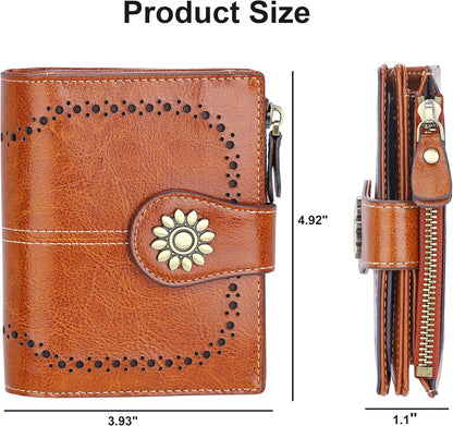 HOTLavemi Womens Leather Wallet Small Compact RFID Blocking Credit Card Case Purse with Zipper Pocket | Small