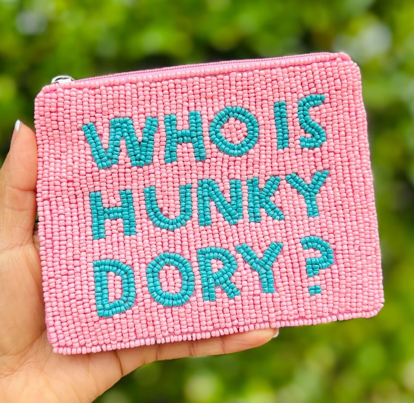 HOTWHO IS HUNKY DORY Beaded Coin Purse RHOBH Gifts Pink Beaded Wallet Preppy Beaded Bag The Real Housewives Gifts Beaded Purse Pouch