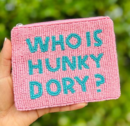 HOTWHO IS HUNKY DORY Beaded Coin Purse RHOBH Gifts Pink Beaded Wallet Preppy Beaded Bag The Real Housewives Gifts Beaded Purse Pouch