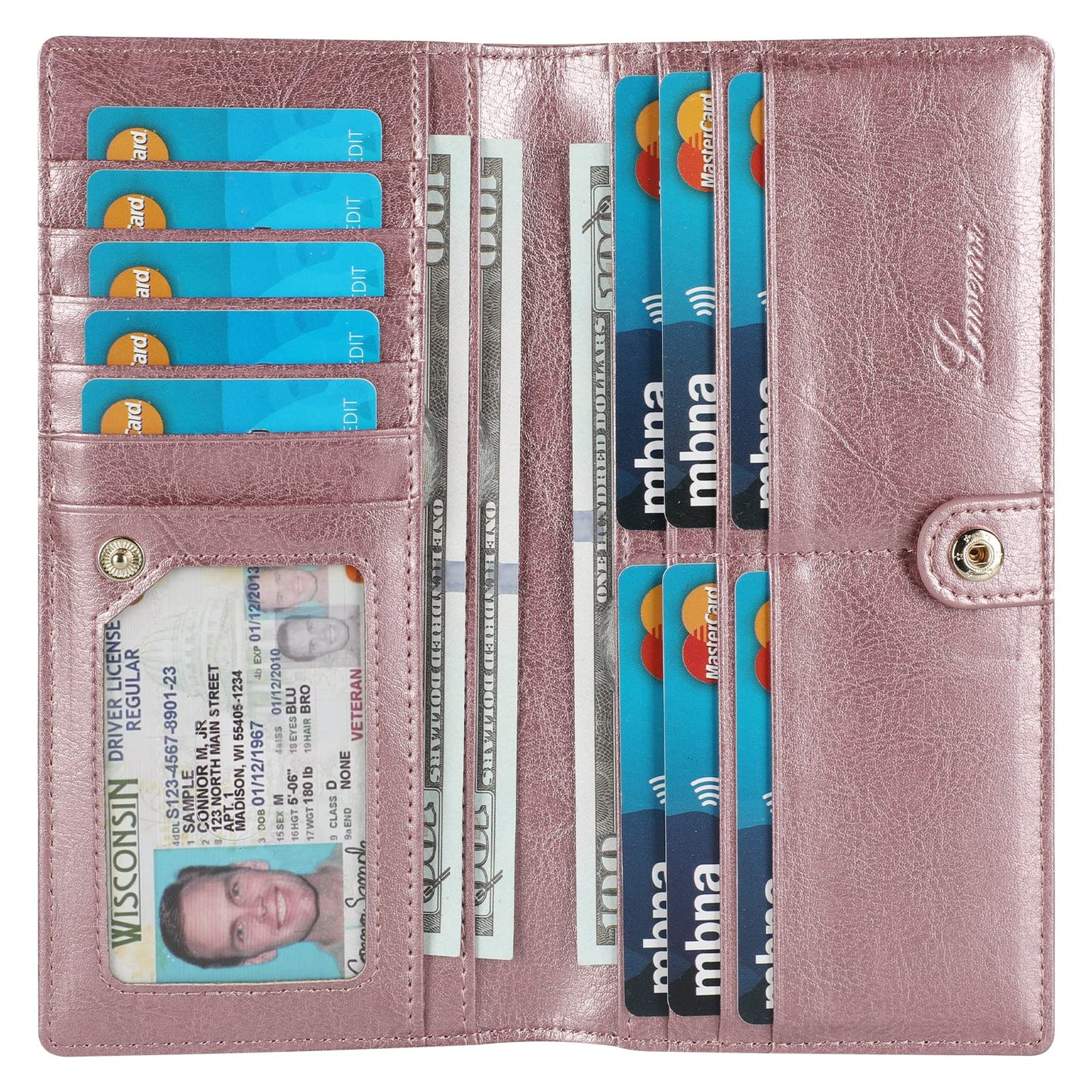 HOTLavemi Ultra Slim Thin Leather Women Wallet RFID Blocking Credit Card Holder Bifold Long Ladies Billfold