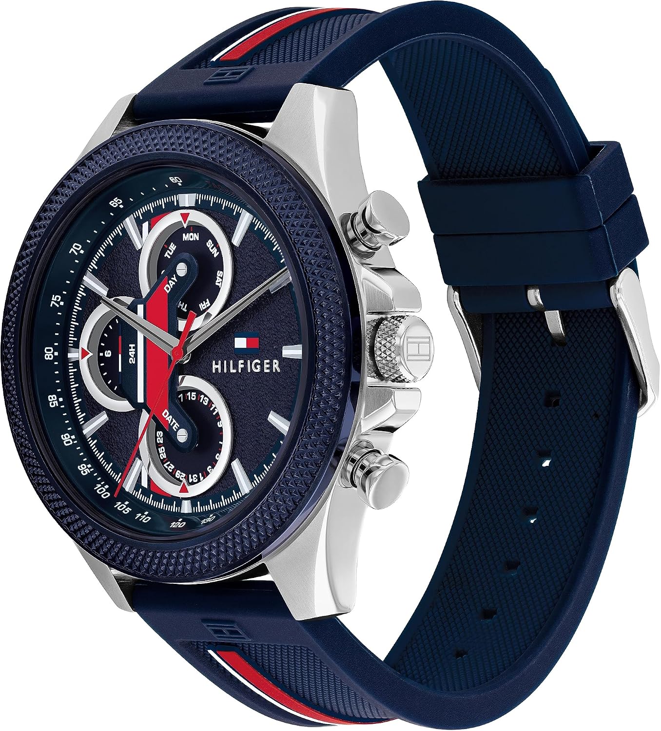 HOTTommy Hilfiger Men's Multifunction Quartz Watch – 46mm Stainless Steel Case, Racing-Inspired Design, 5 ATM Water Resistant, Elegant Modern Timepiece, Gift for Him