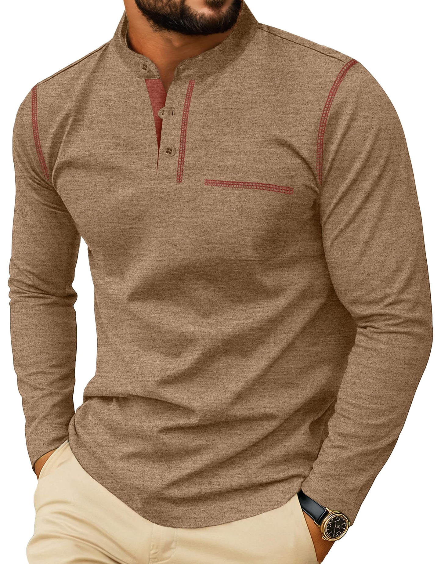 HOTSailwind Men's Henley Shirts Long Sleeve Button T-Shirt Casual Stylish Cotton Pullover Shirt with Pocket