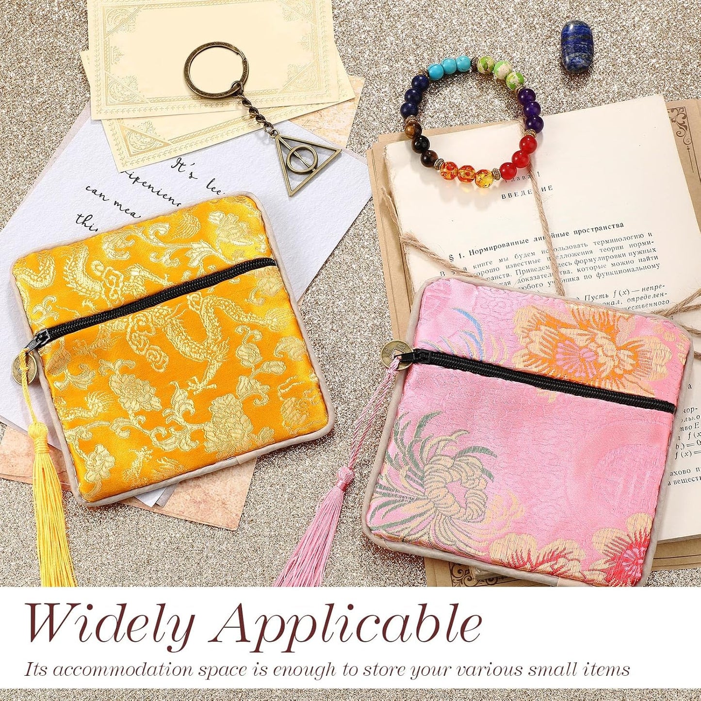 HOTLEIFIDE 30 Pcs Jewelry Silk Purse Pouch Chinese Silk Brocade Coin Purse Zipper Jewelry Bag Gift Pouch with Tassel Small Chinese Embroidered Organizers Pocket for Women Girls Necklace Earring Bracelet