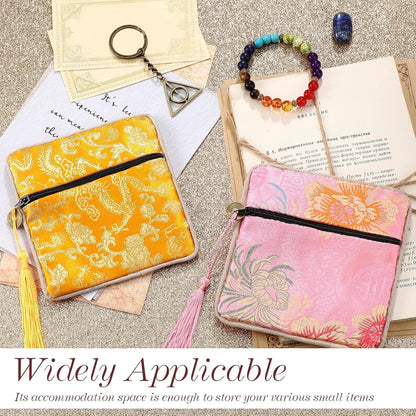 HOTLEIFIDE 30 Pcs Jewelry Silk Purse Pouch Chinese Silk Brocade Coin Purse Zipper Jewelry Bag Gift Pouch with Tassel Small Chinese Embroidered Organizers Pocket for Women Girls Necklace Earring Bracelet