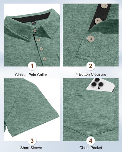 HOTMens Short Sleeve Polo Shirts Collared Business Casual Polo T Shirts with Pocket