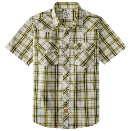HOTDubinik® Pearl Snap Western Shirts for Men Short Sleeve Cowboy Men's Casual Shirt with 2 Sawtooth Pocket Vintage