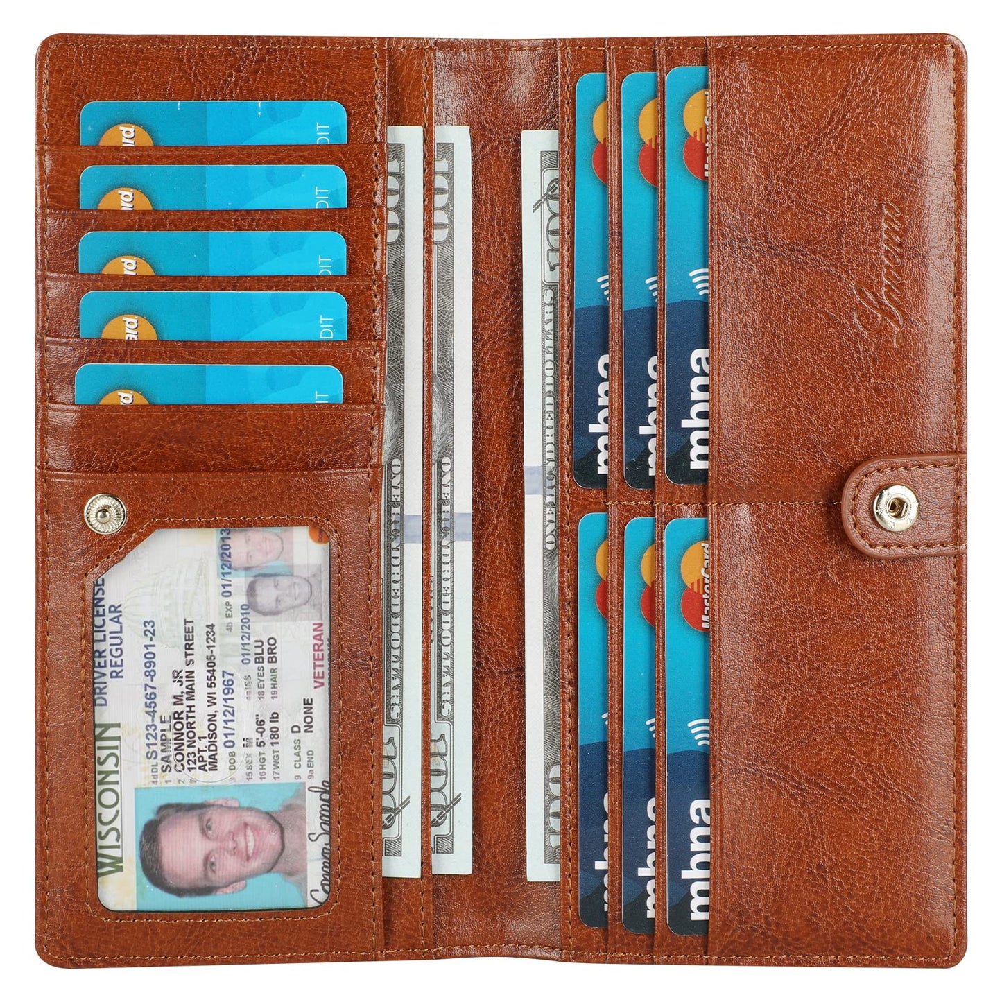 HOTLavemi Ultra Slim Thin Leather Women Wallet RFID Blocking Credit Card Holder Bifold Long Ladies Billfold