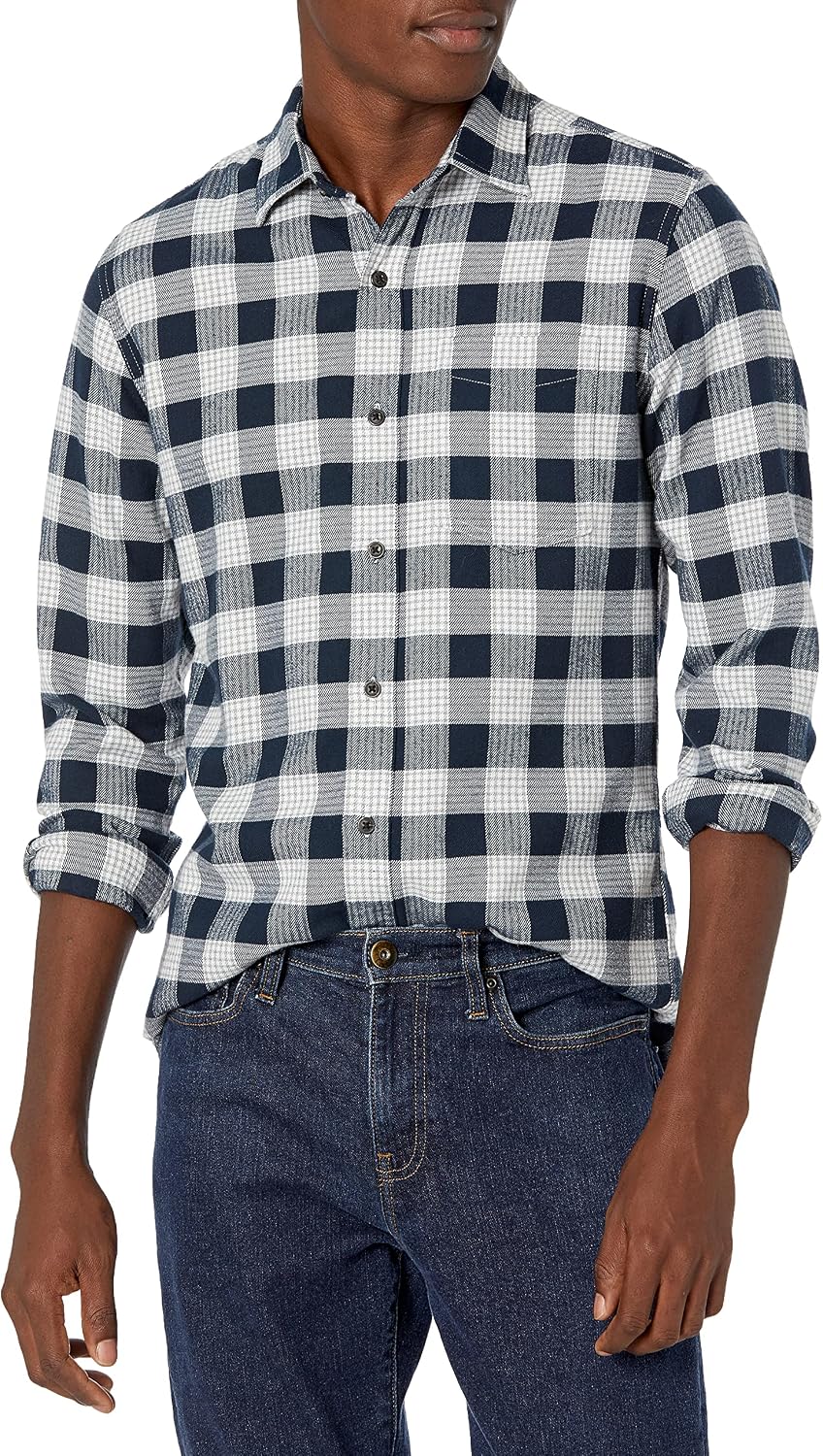 HOTAmazon Essentials Men's Regular Fit Long-Sleeve Flannel Shirt, Soft Brushed Cotton, Lightweight yet Warm