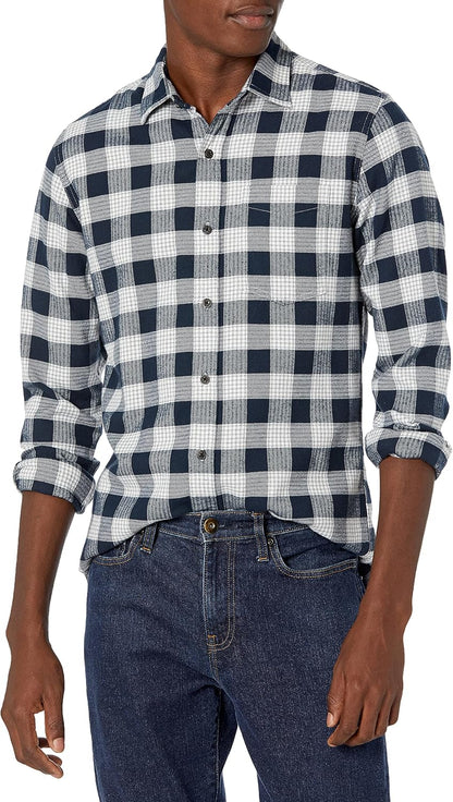 HOTAmazon Essentials Men's Regular Fit Long-Sleeve Flannel Shirt, Soft Brushed Cotton, Lightweight yet Warm
