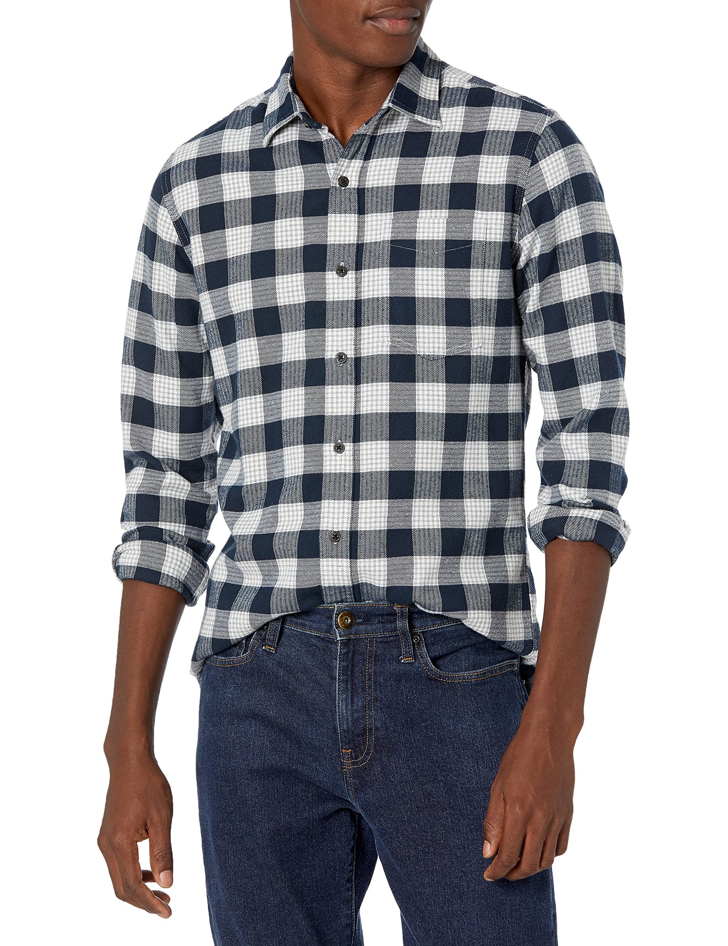 HOTAmazon Essentials Men's Regular Fit Long-Sleeve Flannel Shirt, Soft Brushed Cotton, Lightweight yet Warm