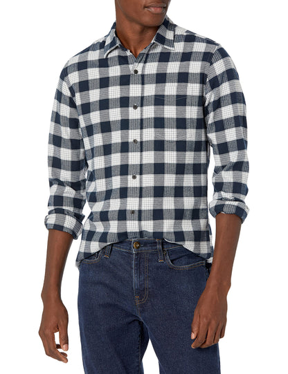 HOTAmazon Essentials Men's Regular Fit Long-Sleeve Flannel Shirt, Soft Brushed Cotton, Lightweight yet Warm