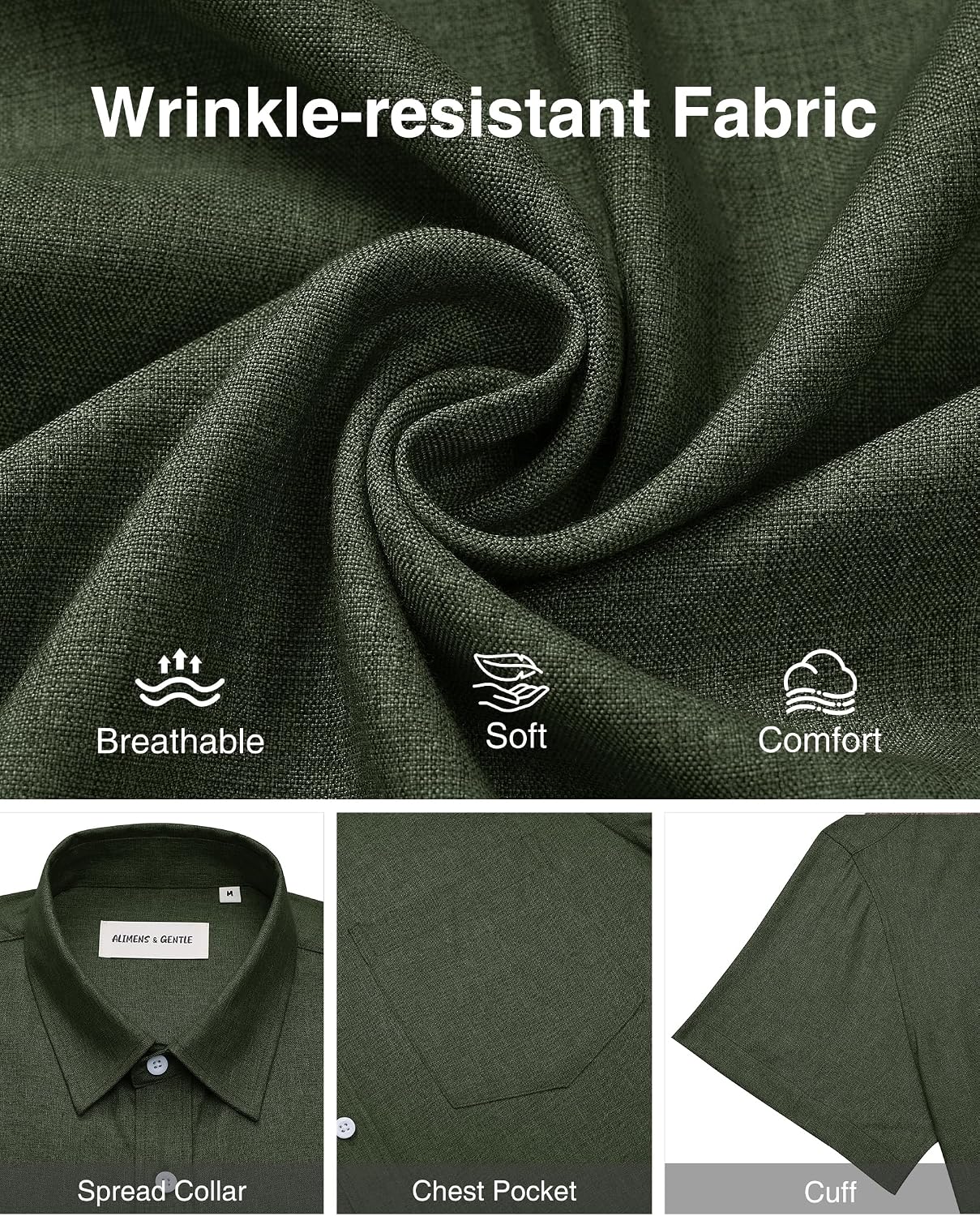 HOTAlimens & Gentle Mens Linen Shirts Short Sleeve Button Down Shirts Wrinkle Free Casual Vacation Beach Summer Tops