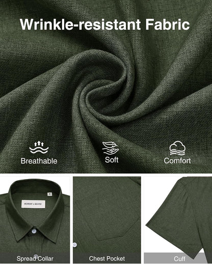 HOTAlimens & Gentle Mens Linen Shirts Short Sleeve Button Down Shirts Wrinkle Free Casual Vacation Beach Summer Tops