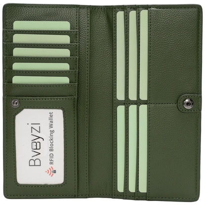 HOTBveyzi Ultra Slim Thin Leather RFID Blocking Credit Card Holder Bifold Clutch Wallets for Women