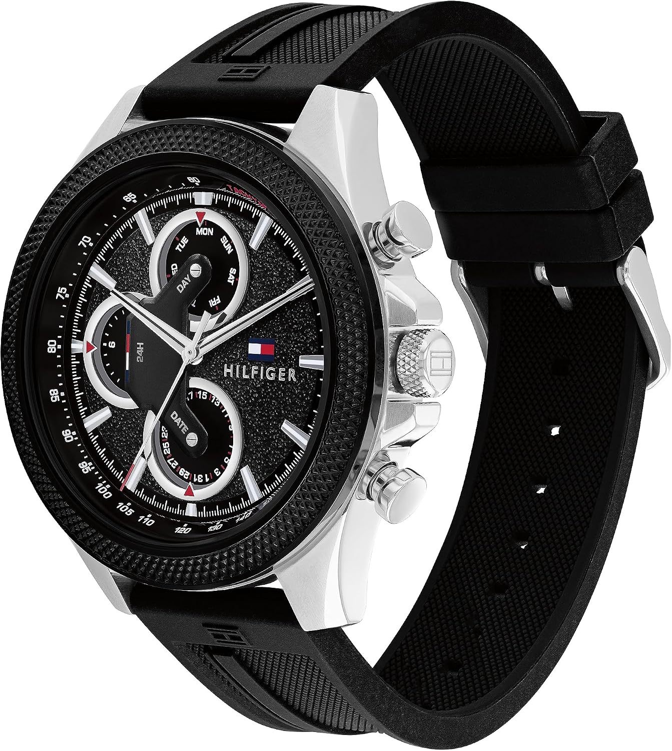 HOTTommy Hilfiger Men's Multifunction Quartz Watch – 46mm Stainless Steel Case, Racing-Inspired Design, 5 ATM Water Resistant, Elegant Modern Timepiece, Gift for Him