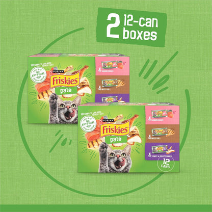 HOTPurina Friskies Wet Cat Food Pate Variety Pack Salmon Dinner, Turkey and Giblets Dinner and Mixed Grill - (2 Packs of 12) 5.5 oz. Cans