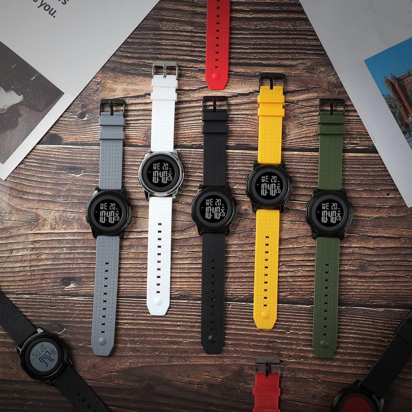 HOTYUINK Mens Watch Ultra-Thin Digital Sports Watch Waterproof Stainless Steel Fashion Wrist Watch for Men Women