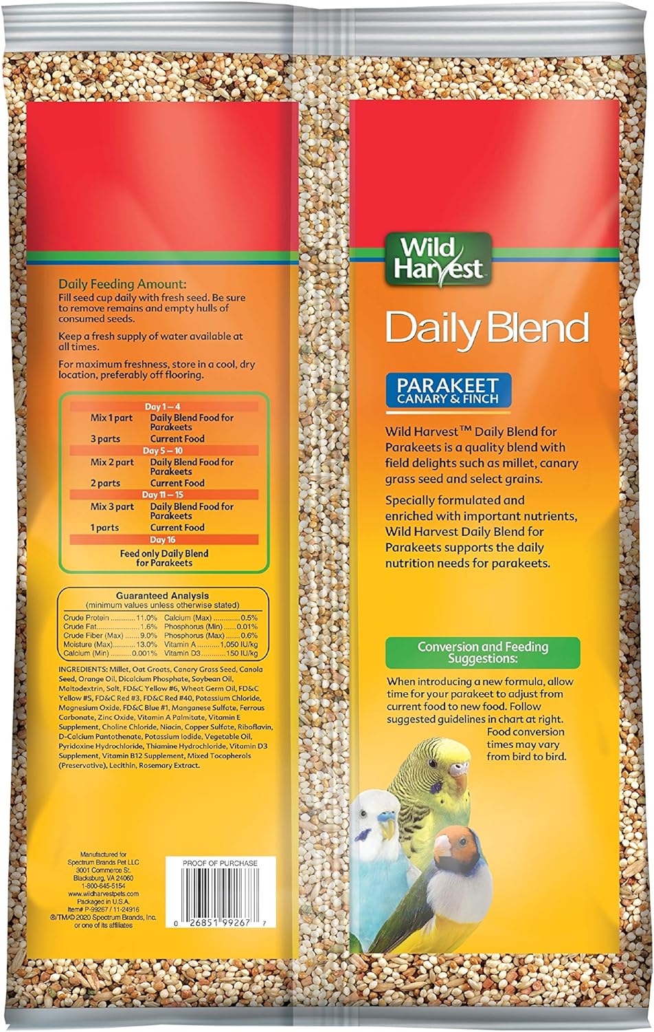 HOTWild Harvest Daily Blend Nutrition Diet for Parakeet, Canary and Finch 10 Pounds, Orange flavour
