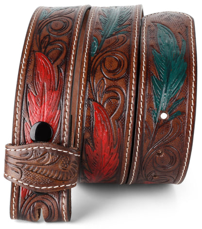 HOTF&L CLASSIC Western Belt without buckle for men – Full Grain Leather Cowboy Belts for jeans - One Piece Leather strap belt