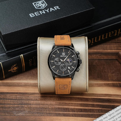 HOTBENYAR Mens Watches Analog Quartz Chronograph Waterproof Wrist Watches for Men Fashion Business Work Casual Sport Designer Dress Watch with Calendar Elegant Gifts for Men