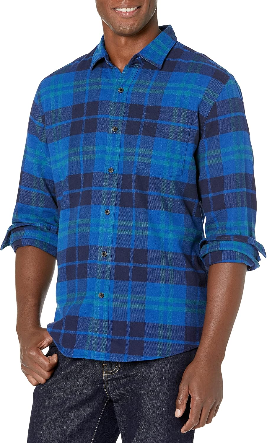 HOTAmazon Essentials Men's Regular Fit Long-Sleeve Flannel Shirt, Soft Brushed Cotton, Lightweight yet Warm