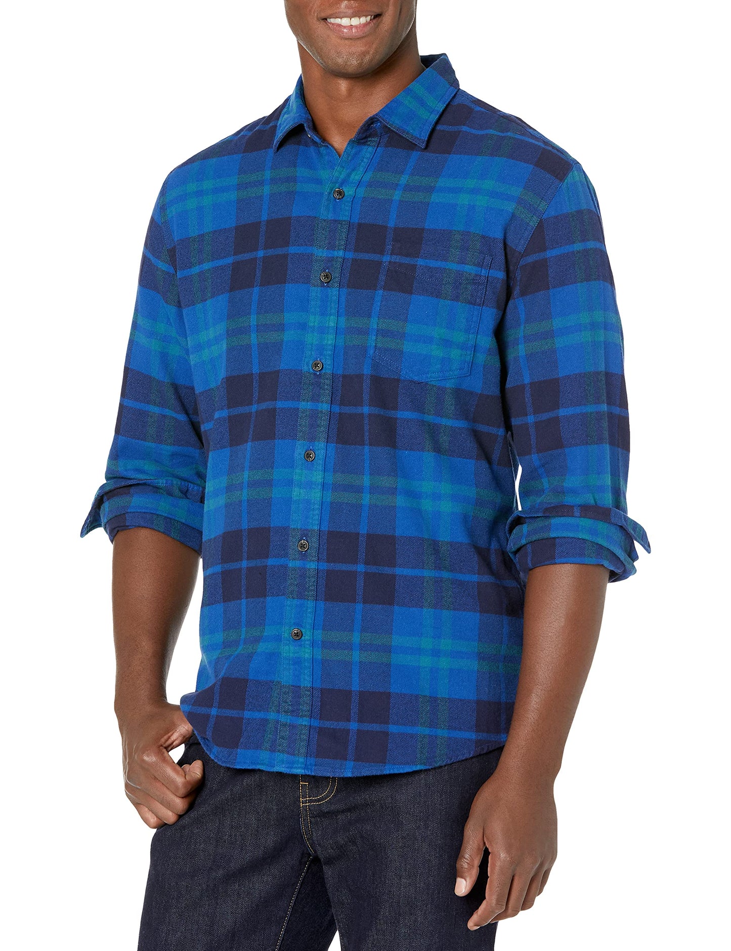 HOTAmazon Essentials Men's Regular Fit Long-Sleeve Flannel Shirt, Soft Brushed Cotton, Lightweight yet Warm