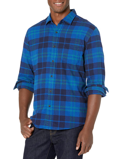 HOTAmazon Essentials Men's Regular Fit Long-Sleeve Flannel Shirt, Soft Brushed Cotton, Lightweight yet Warm