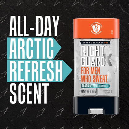 HOTRight Guard Xtreme Defense Antiperspirant Deodorant Gel, Arctic Refresh Scent - 5-in-1 Deodorant Men Can Trust, 72-Hour Odor Control Invisible Gel for Men, 4 oz (4 Pack)