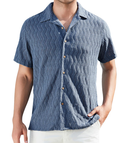 HOTDamipow Mens Casual Button Down Shirts Short Sleeve Fashion Vacation Beach Shirts