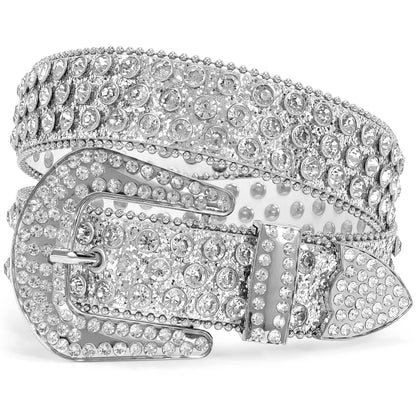 HOTXZQTIVE Cowgirl Bling Studded Leather Belts for Jeans Pants with Rhinestone and Western Silver Buckle, Unisex