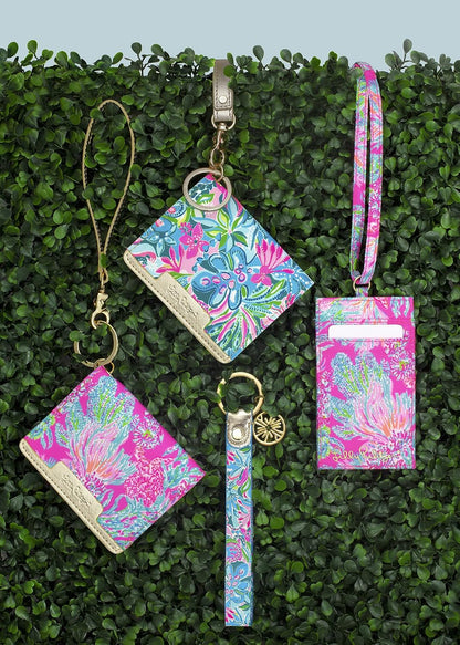HOTLilly Pulitzer Leatherette Snap ID Card Case Wallet, Golden Hour | Cute Money Holder with Removable Wristlet Strap and Key Ring, Slim Credit Card Holder with Snap Closure