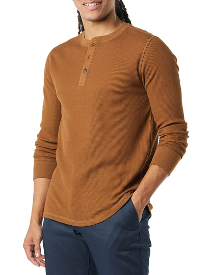 HOTAmazon Essentials Men's Long Sleeve Waffle Henley Shirt