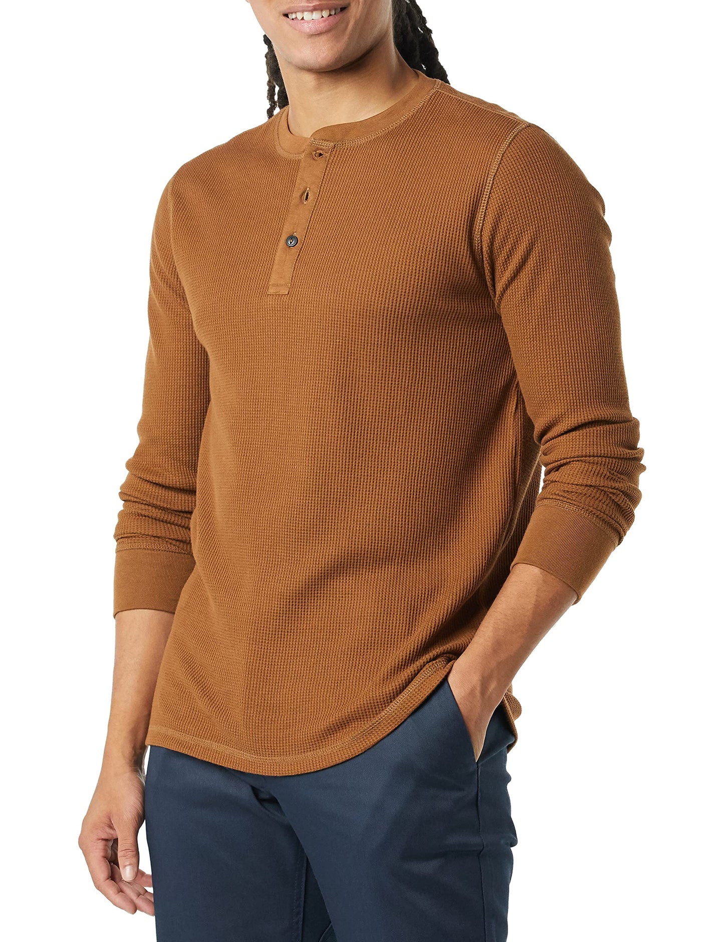 HOTAmazon Essentials Men's Long Sleeve Waffle Henley Shirt