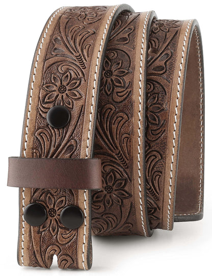HOTF&L CLASSIC Western Belt without buckle for men – Full Grain Leather Cowboy Belts for jeans - One Piece Leather strap belt