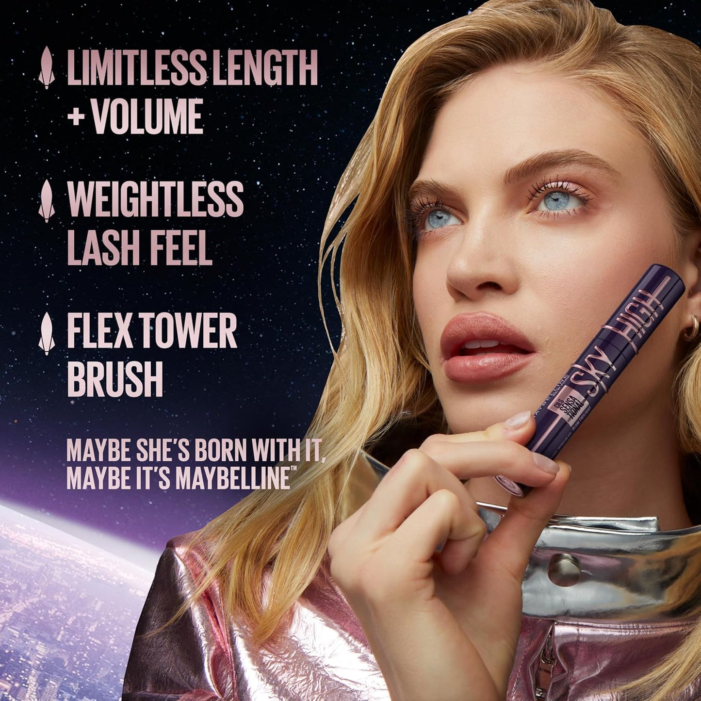 HOTMaybelline Lash Sensational Sky High Waterproof Mascara Makeup, Volumizing, Lengthening, Defining, Curling, Multiplying, Buildable Formula, Very Black, 1 Count