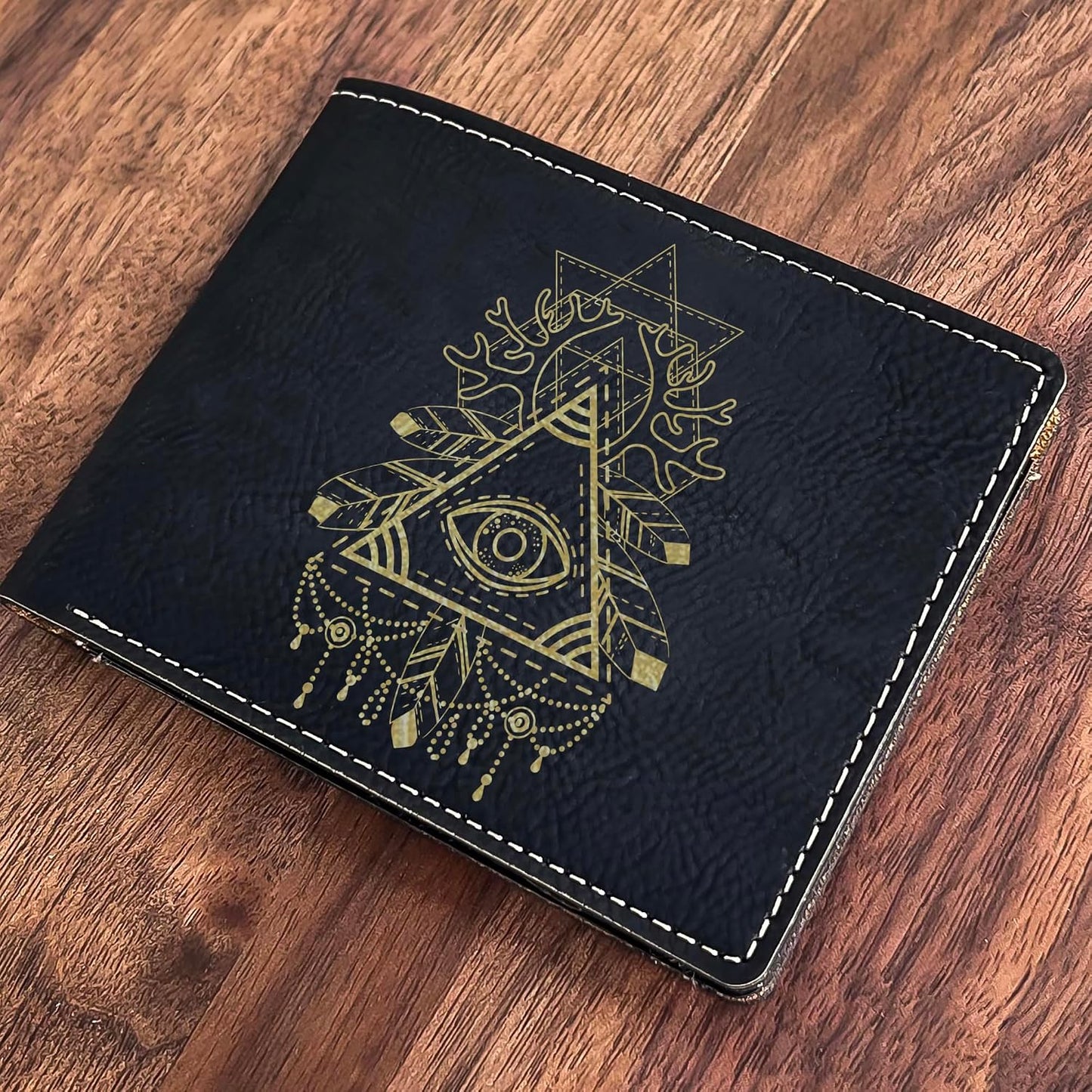 HOTEngraved Leather Wallet: Third Eye Design, Unique Gift for Holidays - Perfect for Dad, Mom, Brother, Sister, Friend, Teacher on Christmas