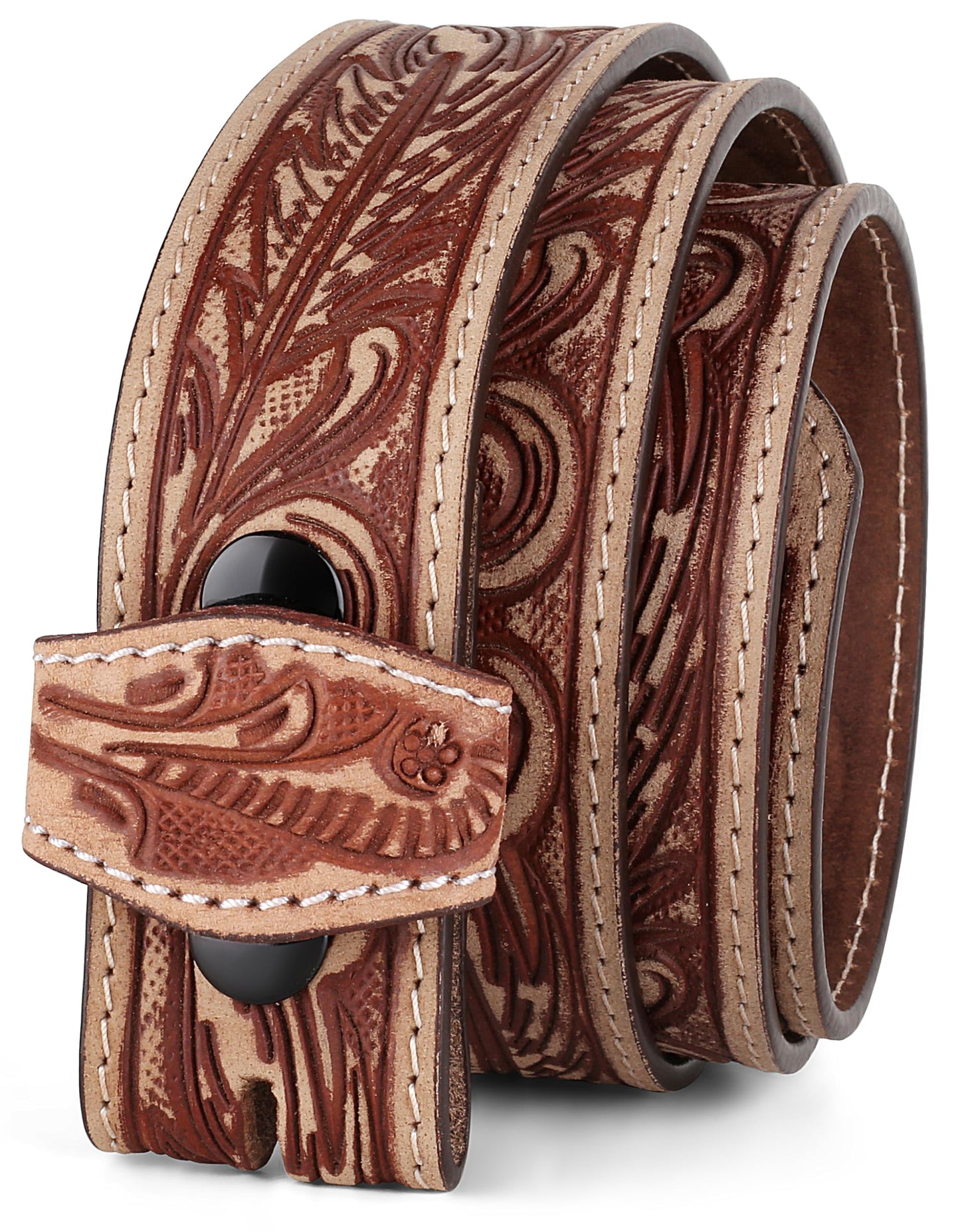 HOTF&L CLASSIC Western Belt without buckle for men – Full Grain Leather Cowboy Belts for jeans - One Piece Leather strap belt