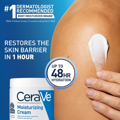 HOTCeraVe Moisturizing Cream, Body and Face Moisturizer for Dry Skin, Body Cream with Hyaluronic Acid and Ceramides, Daily Moisturizer, Oil-Free, Fragrance Free, Non-Comedogenic, 19 Ounce