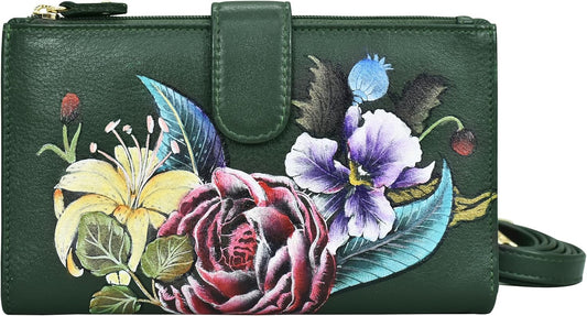 HOTAnuschka Women’s Leather Phone Organiser – Hand-Painted Genuine Leather Phone Organiser with Card Slots and Pockets - 1113, Vintage Floral