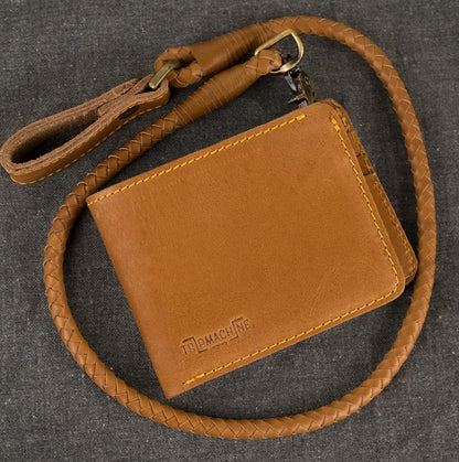 HOTTrip Machine Company Bifold Leather Biker Wallet with Braided Chain – Genuine Leather Motorcycle Wallet, Vintage Wallet with Coin Pocket, Card Slots & Detachable Chain - Vintage Tan Trigger
