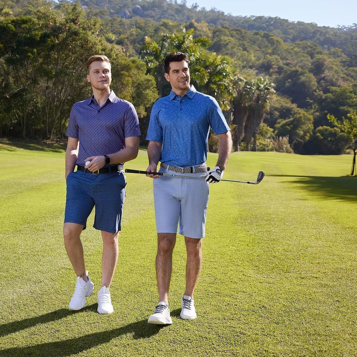 HOTGolf Shirts for Men Dry Fit Short Sleeve Print Performance Moisture Wicking Polo Shirt