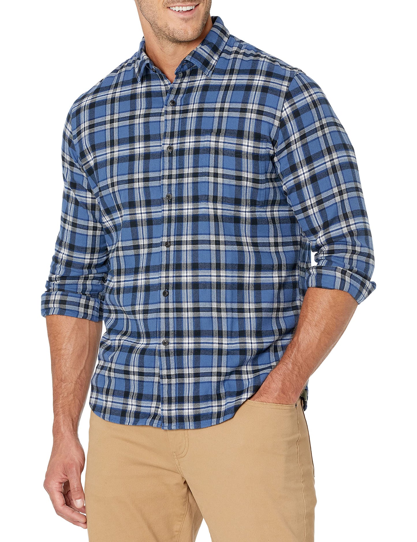 HOTAmazon Essentials Men's Slim-Fit Flannel Shirt, Long Sleeve Button Down Plaid